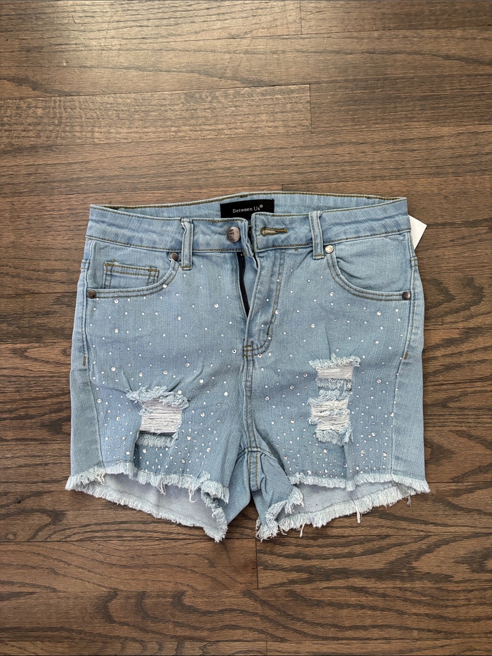 Bejeweled Light Blue Denim Shorts